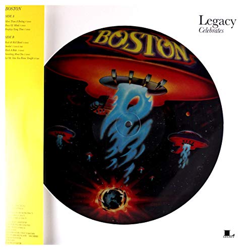 Boston album cover: a vinyl record with a spaceship and planet illustration.