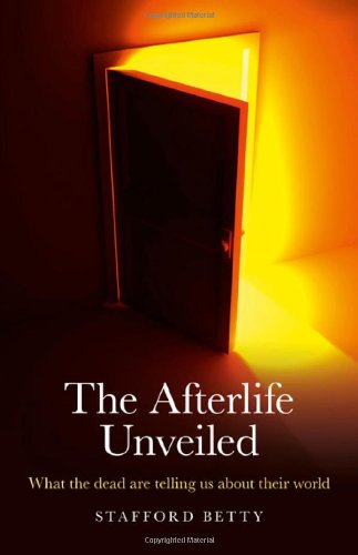 Book cover: open doorway glowing with light, title "The Afterlife Unveiled".