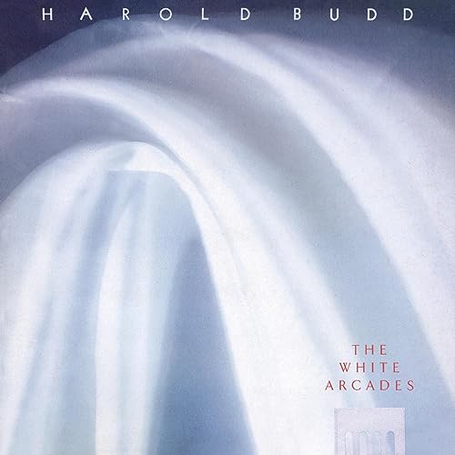 Album cover for Budd Harold’s “The White Arcades” with abstract white shapes.
