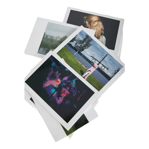 Stack of instant photos depicting people and landscapes.
