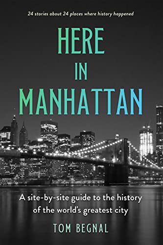 Book cover: "Here in Manhattan" with a blurred city skyline background.