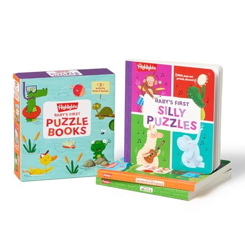 Baby’s First Puzzle Books : Interactive Board Books for Babies and Toddlers, 3 Fun Activity Books with Foam Puzzle Pieces, Mazes, Silly Scenes for Play Time