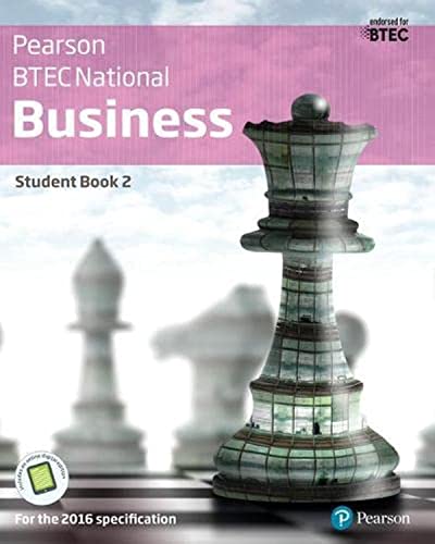 Textbook cover: “BTEC National Business Student Book 2” with chess piece image.