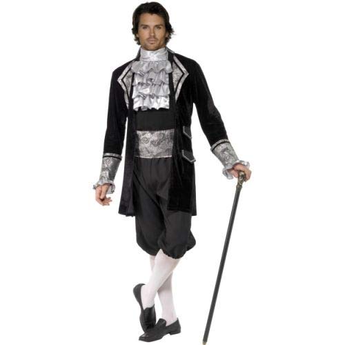 Fever Adult men's Male Baroque Vampire Costume, Jacket, trousers, Cravat and Cummerbund, Halloween, Size M, 28332