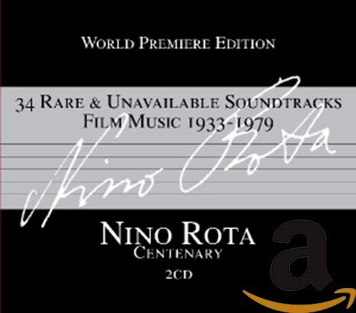 Black CD case for Nino Rota's centenary, with white text and signature.