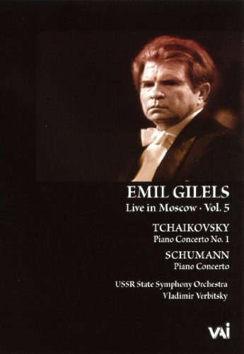 Emil Gilels portrait on DVD cover for classical piano concertos.