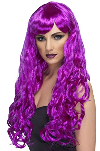 Smiffys Desire Curly Wig with Fringe - Purple, Long