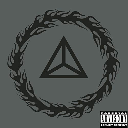 Mudvayne album cover: black flames encircling a dark triangle, parental advisory.
