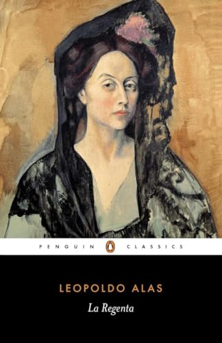 Painting of a woman in a dark veil, book cover for "La Regenta".