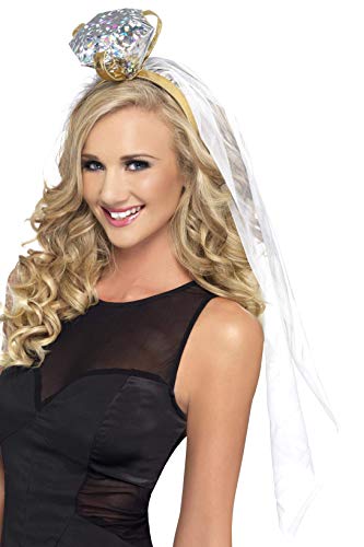Smiffys Hen Night Ring Headband with Veil - White