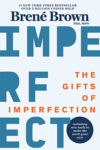 Book cover for The Gifts of Imperfection by Brené Brown with blue and orange text.