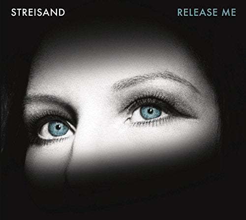 Close-up of Barbra Streisand’s face with striking blue eyes, album cover.