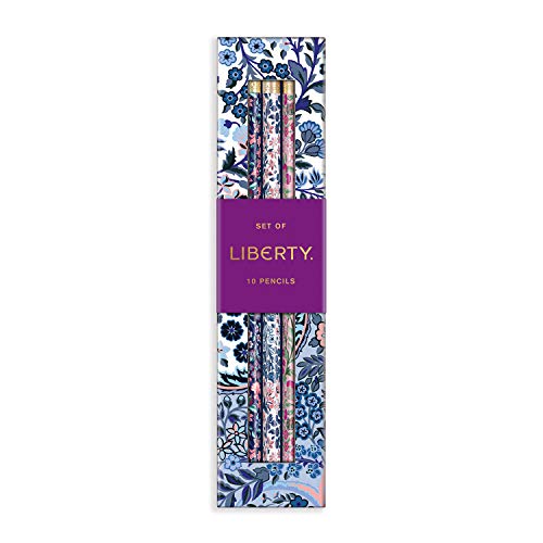 A box of ten pencils with a blue floral design and purple label.