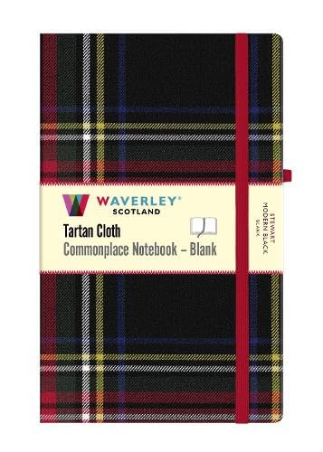 Stewart Modern Black Tartan Hardback Blank Notebook: Large 21cm x 13cm : Waverley Scotland Tartan Cloth Commonplace Notebook