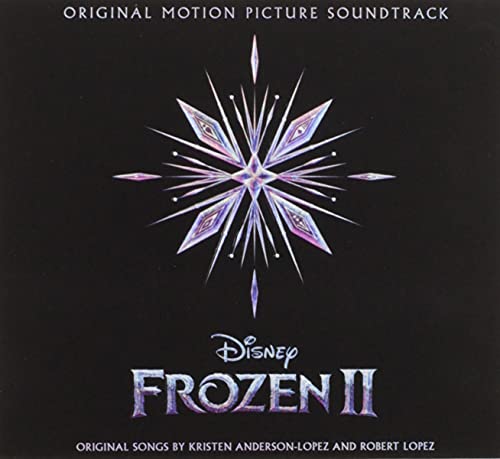 Frozen 2 soundtrack CD cover with a large, icy snowflake design.