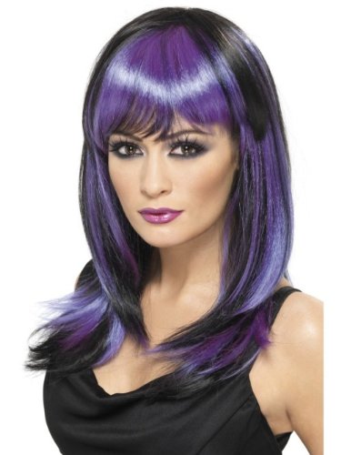 Smiffys Women's Black and Purple Witch Wig, One Size, Glamor Witch Wig,5020570325193