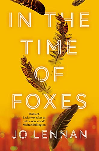 Book cover: yellow background, white title, falling brown feathers.