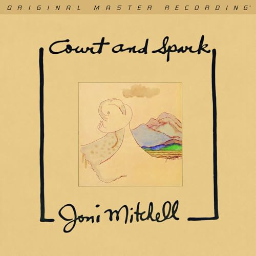 Joni Mitchell’s “Court and Spark” CD cover with abstract illustration.