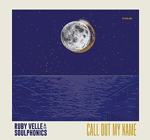 Vinyl record cover with a full moon, stars, and stylized waves.