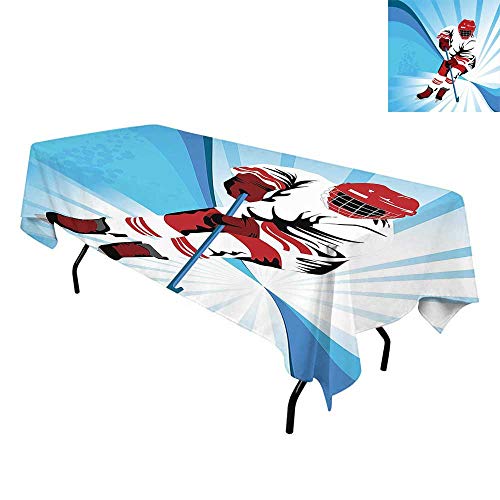 Kangkaishi Hockey,luxurious Table Cloth Wrinkle Resistant,hockey Player Makes A Strong Shot On Goal Rival Illustration Abstract Backdrop,tablecloths Elegant Party Tables,w60 X L84 Inch Blue Red White [BLU-RAY]