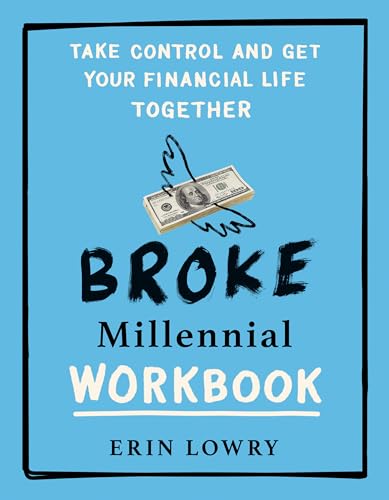 Book cover with “Broke Millennial Workbook” title and falling money illustration.