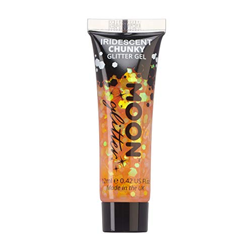 Iridescent Chunky Face & Body Glitter Gel by Moon Glitter - Orange - Cosmetic Festival Glitter Face Paint for Face, Body, Hair, Nails - 12ml