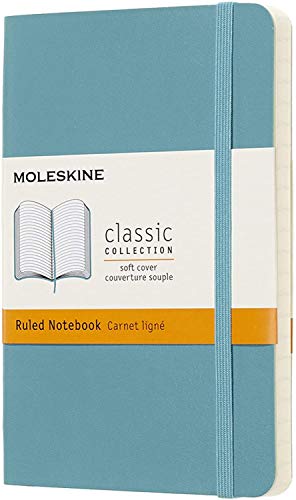 Moleskine Classic Ruled Paper Notebook - Soft Cover And Elastic Closure Journal - Color Reef Blue - Pocket 9 X 14 A6 - 192 Pages