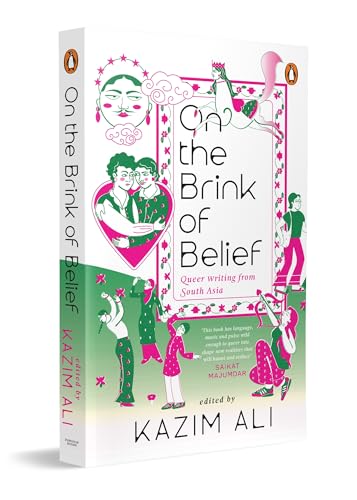 Book cover: “On the Brink of Belief,” queer writing, illustrated figures.