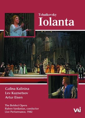 DVD cover for Tchaikovsky’s opera *Iolanta*, featuring a soprano in white.