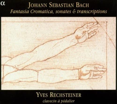 CD cover featuring a sketch of a hand and arm, Bach and Rechsteiner.