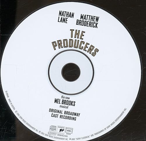 CD for "The Producers" Broadway cast recording, white with gold text.