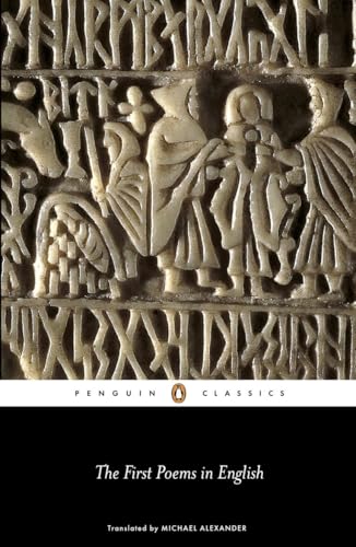 Book cover with carved figures and the title “The First Poems in English.”