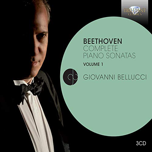 CD cover featuring pianist Giovanni Bellucci and text: Beethoven Complete Piano Sonatas Vol. 1.