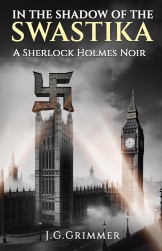 Book cover: shadowed swastika over Big Ben, dark and atmospheric.