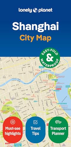 Lonely Planet Shanghai City Map cover featuring a street map and three circular icons.