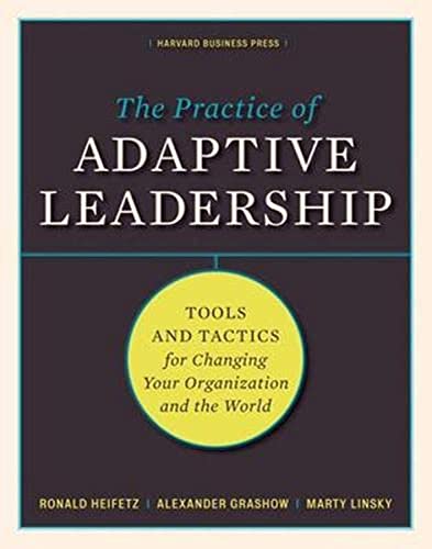 Book cover titled The Practice of Adaptive Leadership with a yellow circular graphic.