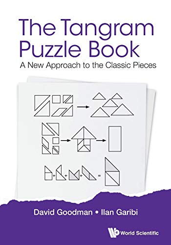Book cover featuring tangram pieces and example puzzle solutions.