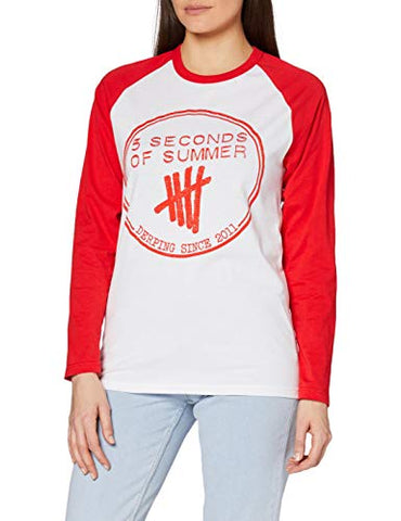 5 Seconds Of Summer Women's 5SOSRL02LR Derping Stamp Raglan Long Sleeve T-Shirt, Multicoloured, Size 14 (Manufacturer Size:X-Large)