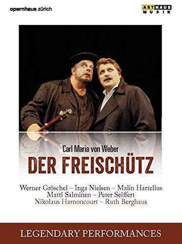 DVD cover for Carl Maria von Weber’s “Der Freischütz” opera, two men featured.