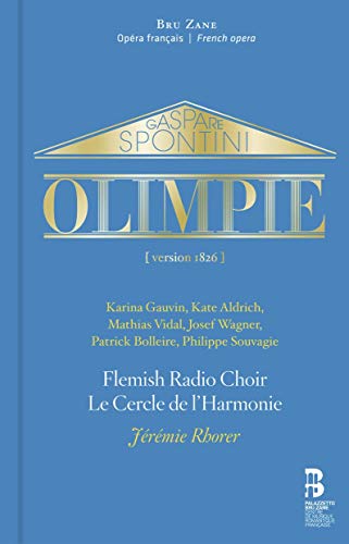 CD cover for Gaspare Spontini’s “Olimpie” opera, blue background, white text.