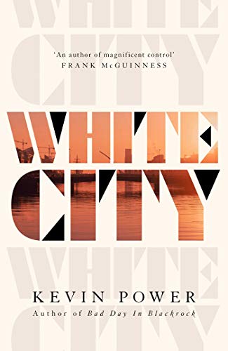 Book cover for "White City" with abstract orange and black geometric design.