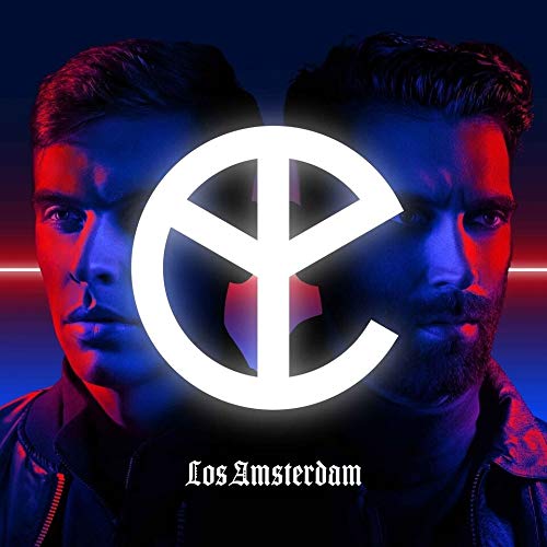 CD cover for Yellow Claw’s “Los Amsterdam” featuring two men and a white symbol.