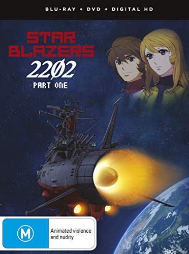 Blu-ray cover for “Star Blazers 2202” featuring a spaceship and two characters.