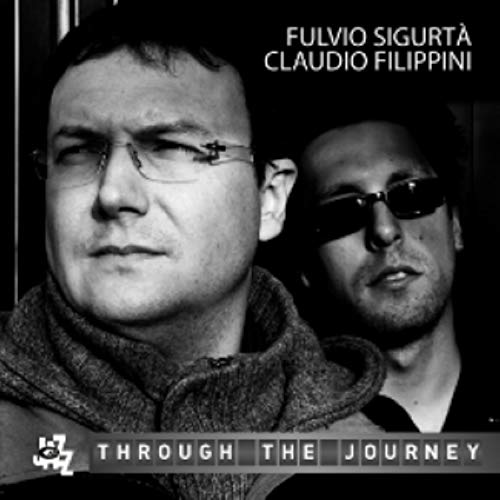 Black and white portrait of two men, Fulvio Sigurtà and Claudio Filippini.