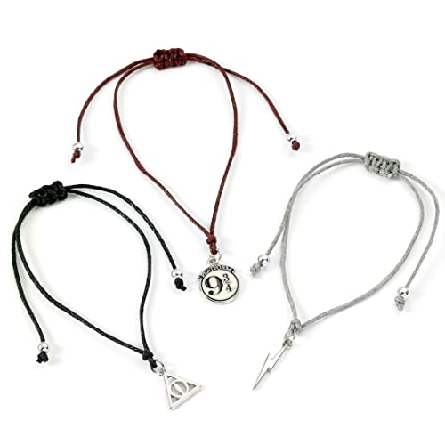 Harry Potter Platform 9 3/4. Lightning Bolt & Deathly Hallows Friendship Bracelet 3 Piece Set