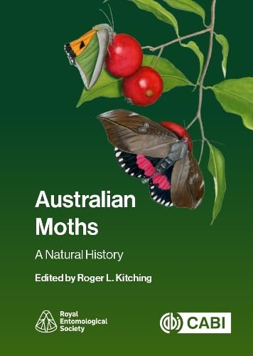 Book cover: colorful moths and red berries on dark green foliage.