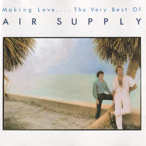 Air Supply album cover: two men by a palm tree and beach.