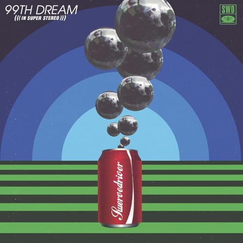 Album cover for Swervedriver’s “99th Dream” featuring floating spheres and a soda can.