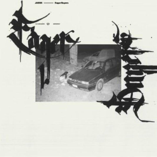 Black and white album cover featuring a car and stylized, dripping gothic calligraphy.