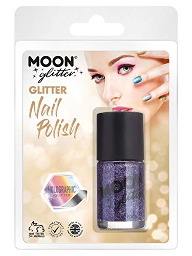 Smiffys Moon Glitter Holographic Nail Polish, Purple